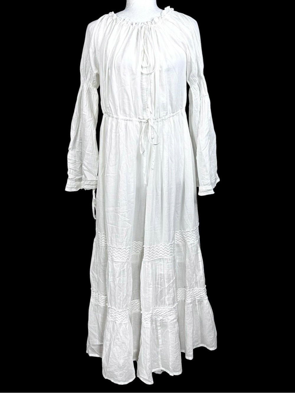 Romantic Renaissance Tiered Maxi Dress M  Fairycore Boho Peasant Wench